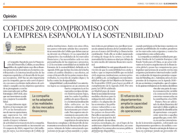 Imagen del artículo de José Luis Curbelo 'Cofides 2019: Compromiso con la empresa española y la sostenibilidad'
