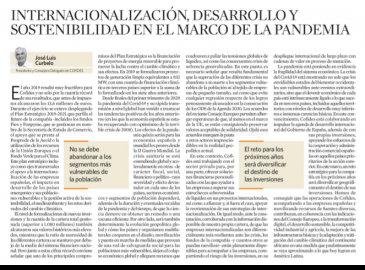 Captura del artículo 'Internacionalización, desarrollo y sostenibilidad en el marco de la pandemia' de José Luis Curbelo publicado en El Economista