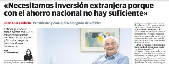 Fragmento de la entrevista a José Luis Curbelo en El Correo.
