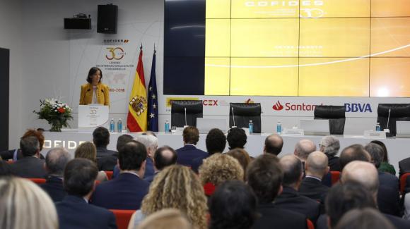 Image of the Minister of Industry, Trade and Tourism, Reyes Maroto; during the 30th Anniversary of COFIDES
