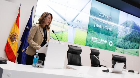 Imagen de Xiana Méndez, secretaria de Estado de Comercio, durante la presentación de los recursos del Fondo Verde para el Clima de Naciones Unidas a empresarios e inversores que se ha celebrado hoy en COFIDES