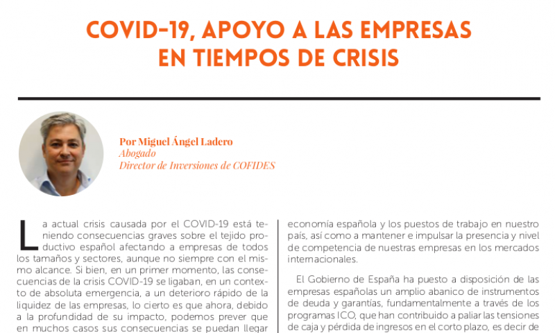 Imagen del artículo 'COVID-19, apoyo a las empresas en tiempos de crisis' de Miguel Ángel Ladero