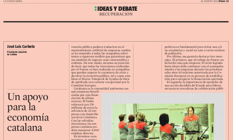 Imagen del artículo 'Un apoyo para la economía catalana' de José Luis Curbelo publicado por La Vanguardia